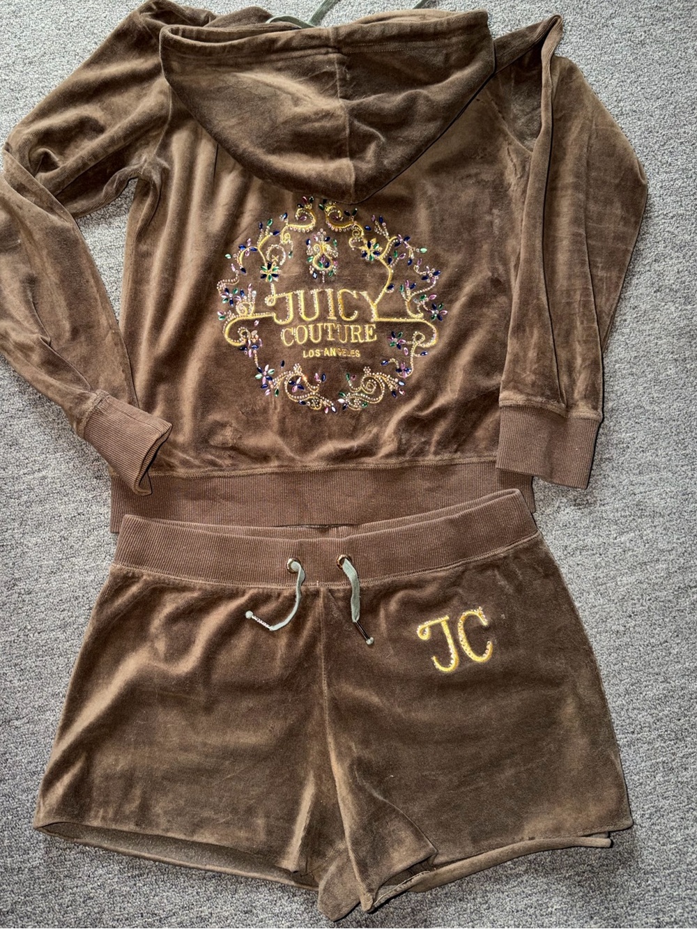 Juicy Couture Brown black label Velour Hoodie & Shorts Set size xl